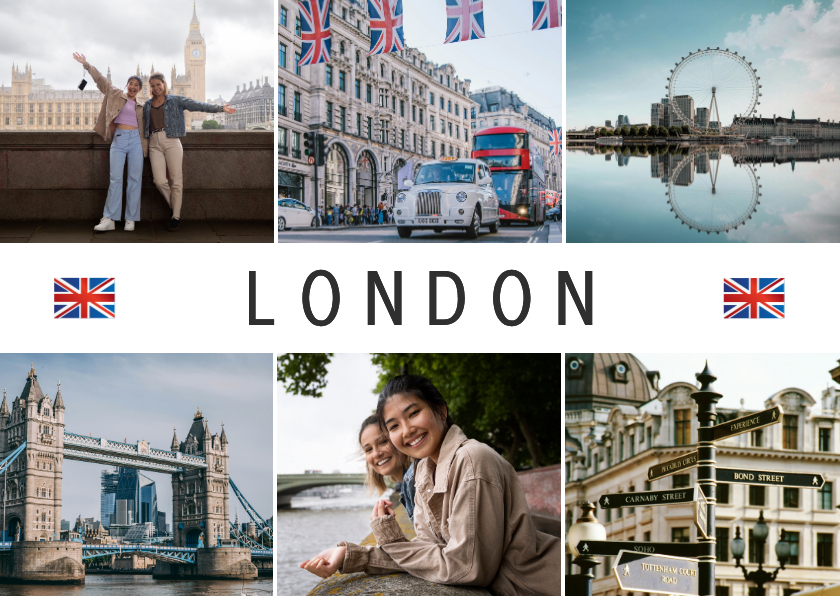 Vakantiekaarten - Fotokaartje London ansichtkaart met vlaggetjes