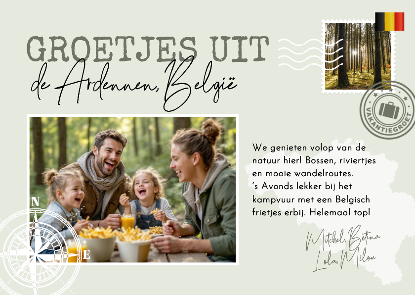Groetjes uit België Ardennen ansichtkaart modern - Vakantiekaarten Vakantiekaarten - Groetjes uit België Ardennen ansichtkaart modern