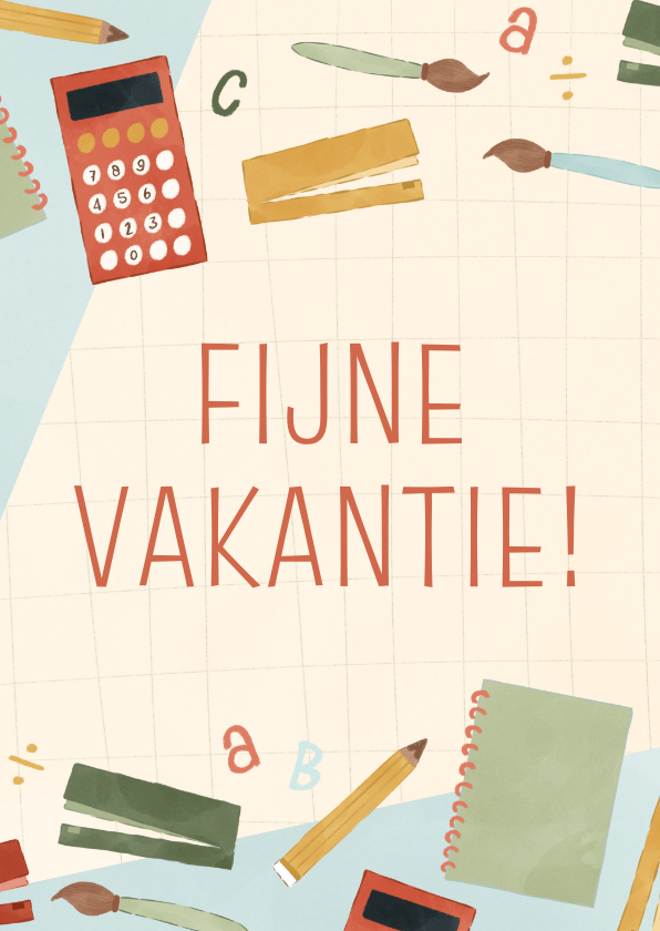 Vakantiekaarten - Kaartje fijne vakantie met schoolspulletjes