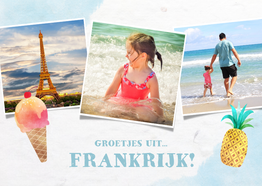 Vakantiekaarten - Leuke frisse vakantiekaart met zeesfeer, foto's en ijsje