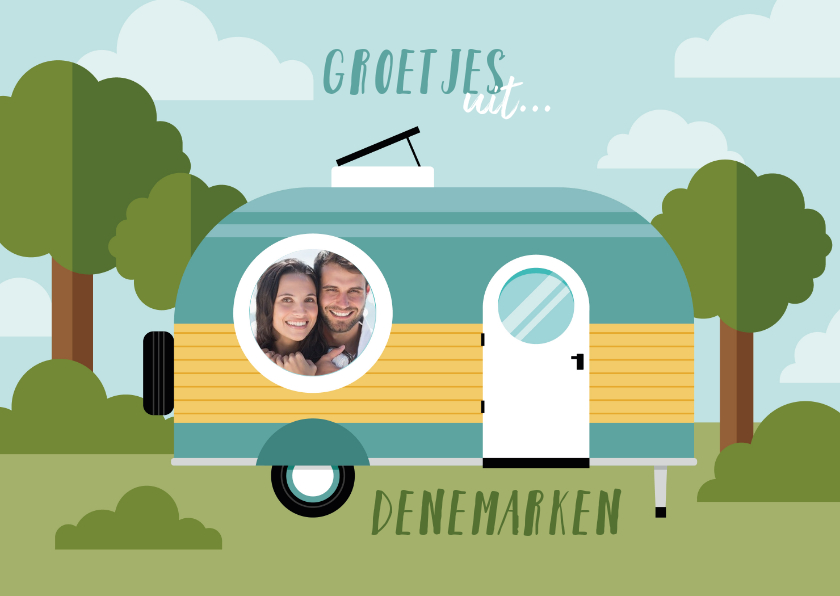 Vakantiekaarten - Leuke vakantiekaart met caravan, bos en foto