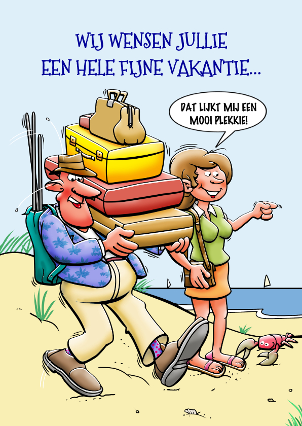 Vakantiekaarten - Leuke vakantiekaart met stel dat een mooi plekje zoekt.