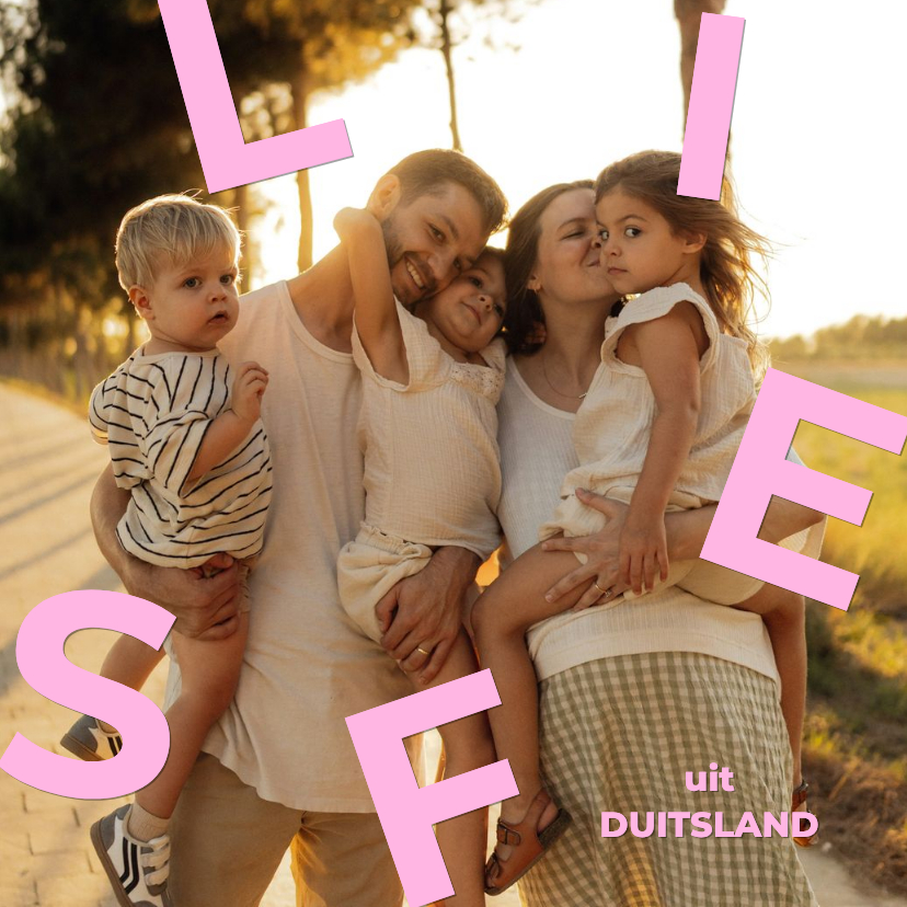 Vakantiekaarten - Trendy vakantiekaartje met roze speelse typografie liefs