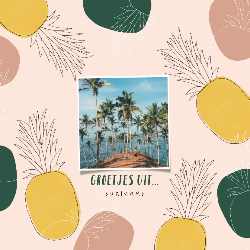 Vakantiekaarten - Tropische vakantiekaart groetjes uit met ananassen en foto