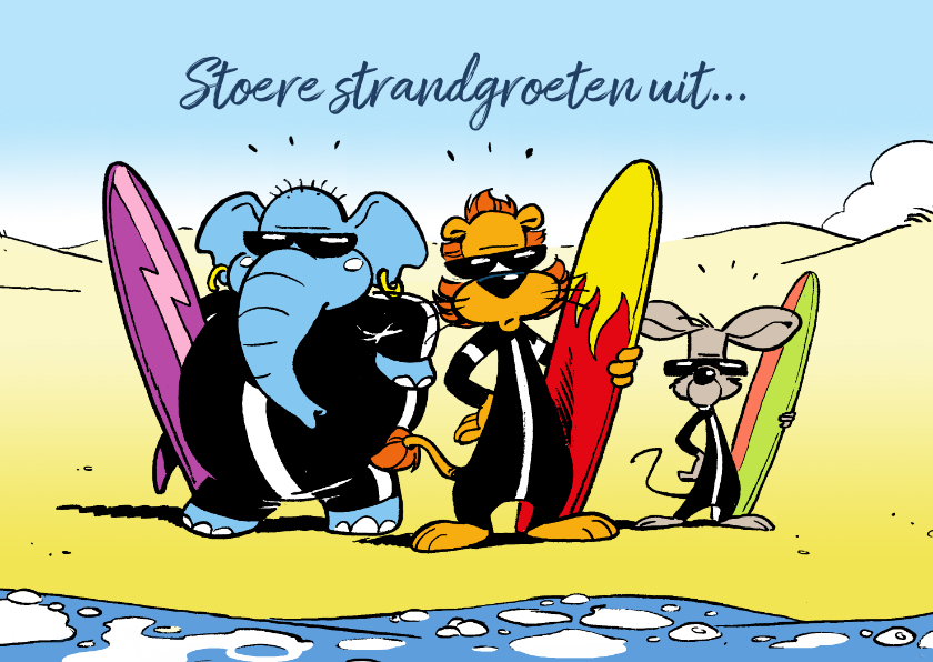 Vakantiekaarten - Vakantie stoere surfboys Loeki & friends - A