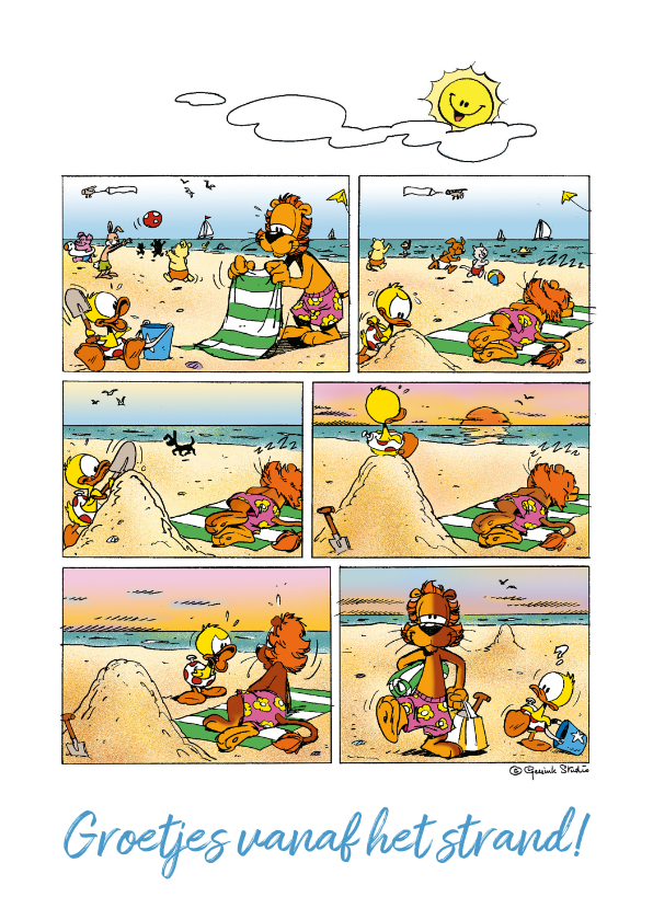 Vakantiekaarten - Vakantiegroet strip zonnebrand strand - A