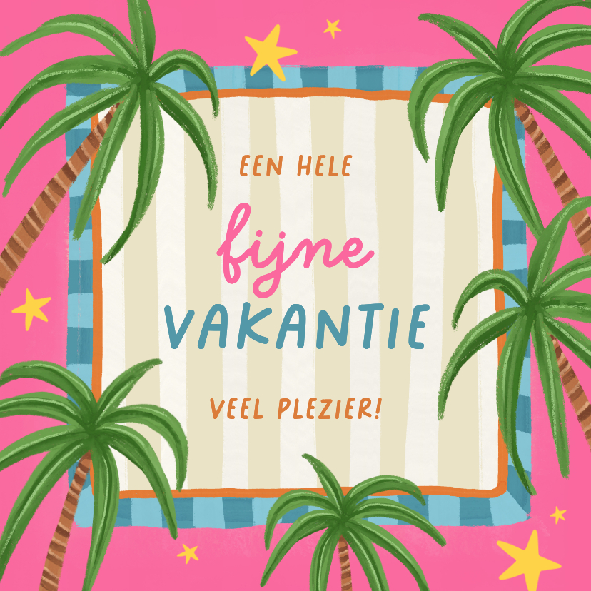 Vakantiekaarten - Vakantiekaart fijne vakantie tropische palmbomen kleurrijk
