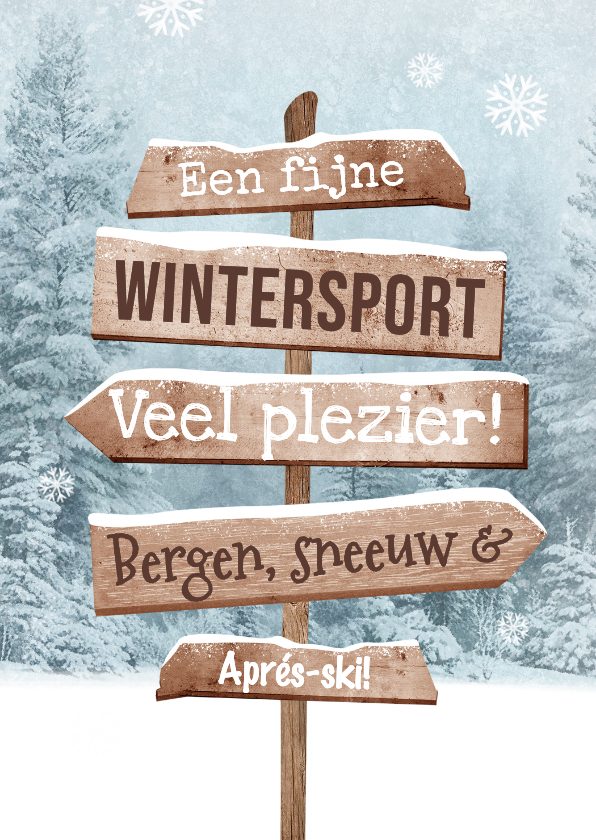Vakantiekaarten - Vakantiekaart fijne wintersport winter sneeuw wegwijzers