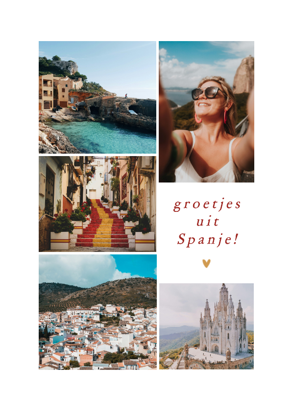 Vakantiekaarten - Vakantiekaart fotocollage met vijf foto's groetjes uit