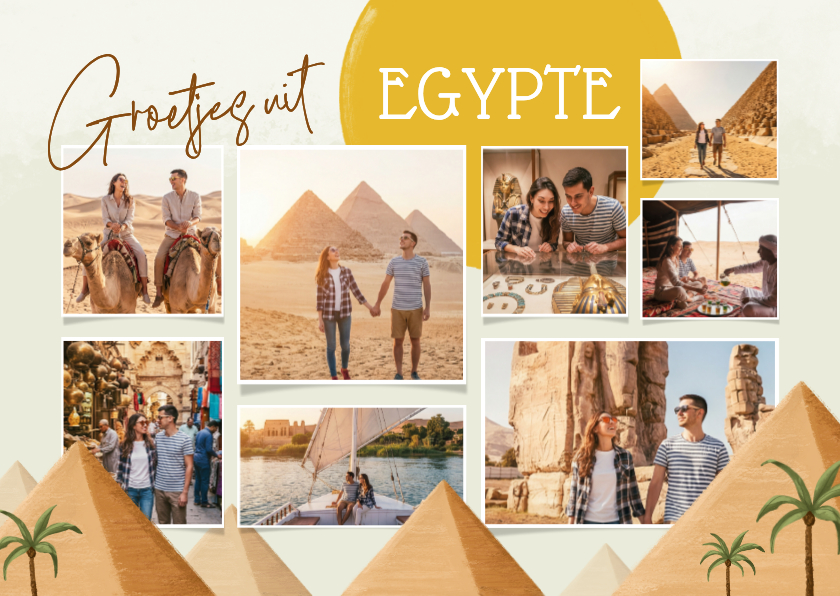 Vakantiekaarten - Vakantiekaart groetjes uit Egypte piramide fotocollage zon