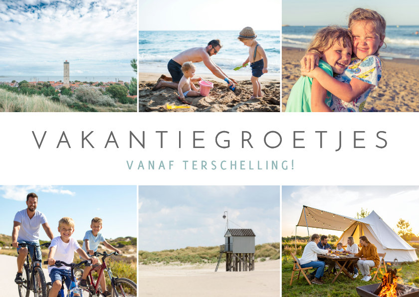 Vakantiekaart groetjes uit - fotocollage met 6 eigen foto's - Vakantiekaarten Vakantiekaarten - Vakantiekaart groetjes uit - fotocollage met 6 eigen foto's