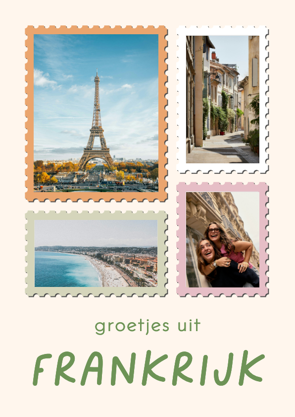 Vakantiekaart groetjes uit frankrijk postzegel fotocollage - Vakantiekaarten Vakantiekaarten - Vakantiekaart groetjes uit frankrijk postzegel fotocollage