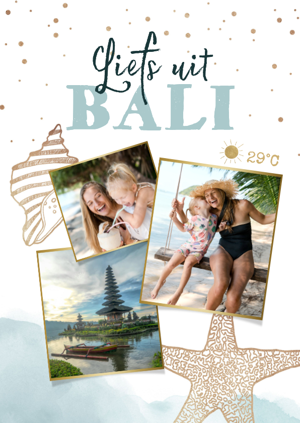 Vakantiekaart Indonesië bali strand schelpen waterverf foto - Vakantiekaarten Vakantiekaarten - Vakantiekaart Indonesië bali strand schelpen waterverf foto