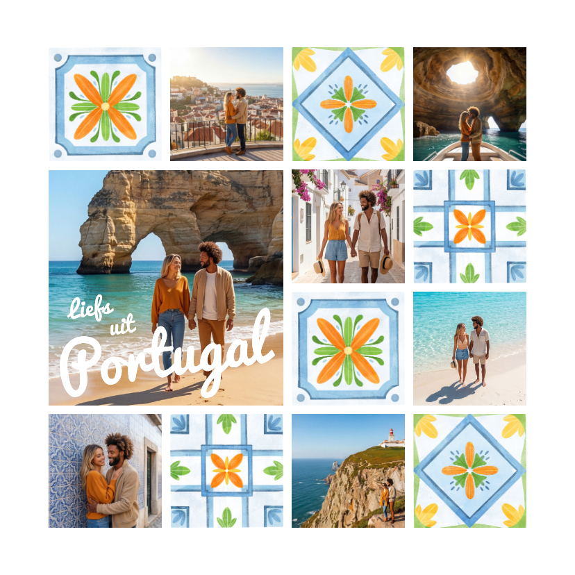 Vakantiekaarten - Vakantiekaart mediterraans tegeltjes fotocollage zomer