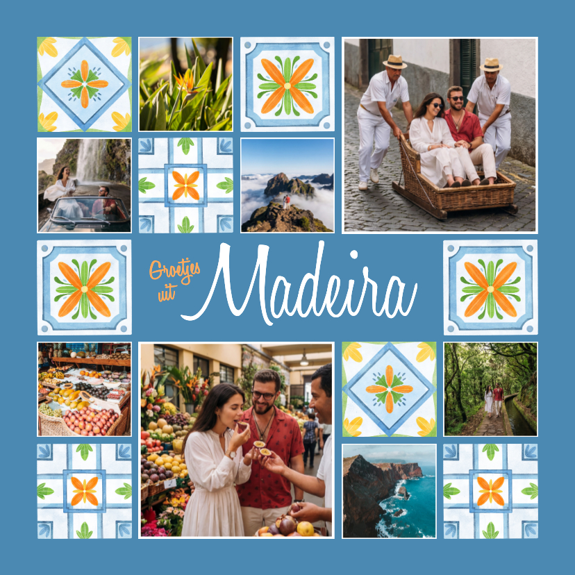 Vakantiekaarten - Vakantiekaart mediterraans tegeltjes fotocollage zomers