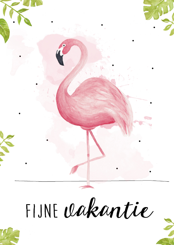 Vakantiekaarten - Vakantiekaart met roze flamingo, fijne vakantie! 