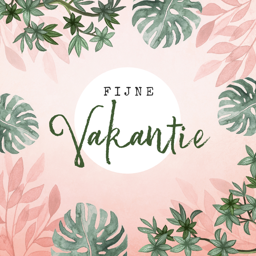 Vakantiekaarten - vakantiekaart roze jungle botanisch 