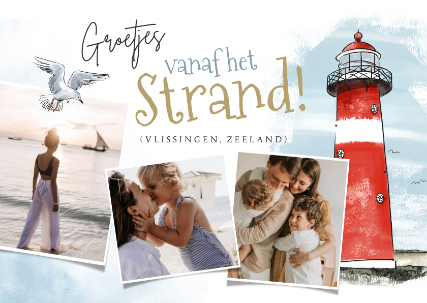 Vakantiekaarten - Vakantiekaart strand nederland vuurtoren fotocollage