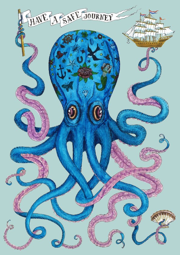 Vakantiekaart Tattood Octopus - Vakantiekaarten Vakantiekaarten - Vakantiekaart Tattood Octopus