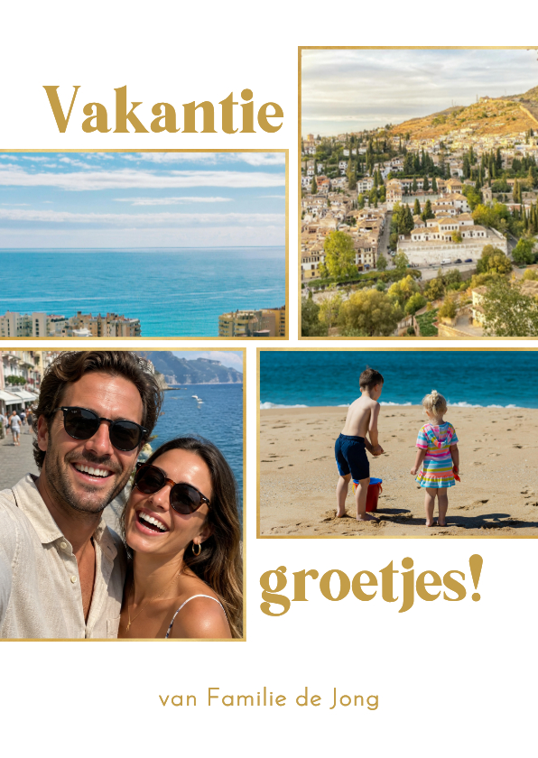 Vakantiekaarten - Vakantiekaart vakantiegroetjes fotocollage met goud