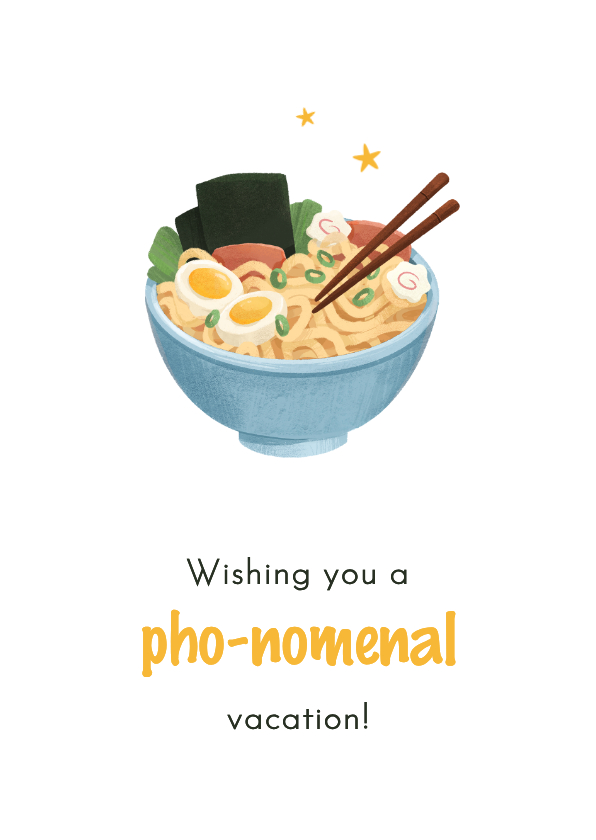 Vakantiekaarten - Vakantiekaart veel plezier Azië pho noodles grappig