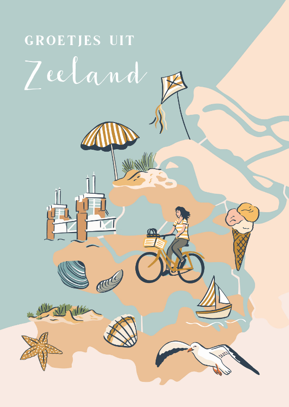 Vakantiekaarten - Vakantiekaart Zeeland illustraties