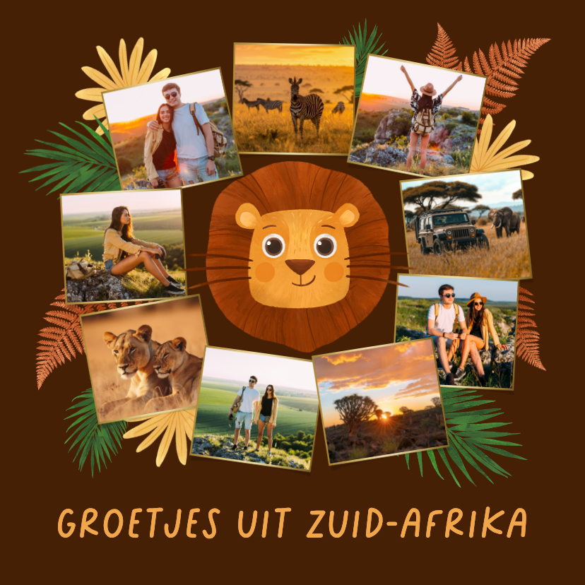 Vakantiekaarten - Vakantiekaart Zuid Afrika leeuw fotocollage safari