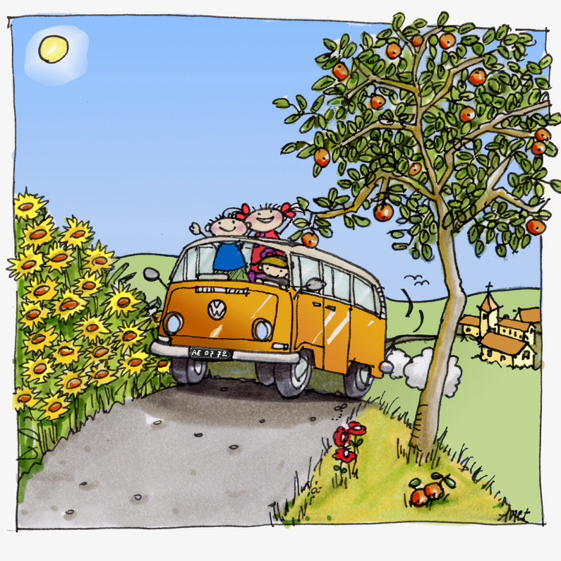 Volkswagenbusje met Flip en Anke - Vakantiekaarten Vakantiekaarten - Volkswagenbusje met Flip en Anke