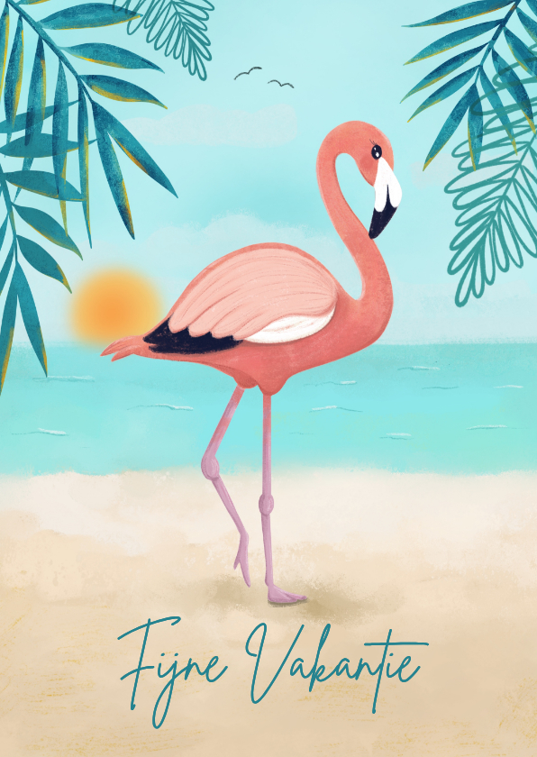 Vrolijke vakantiekaart met flamingo - Vakantiekaarten Vakantiekaarten - Vrolijke vakantiekaart met flamingo
