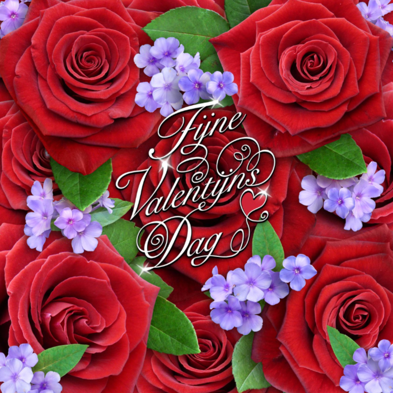 Fijne Valentijns Dag met rode rozen en sierlijke tekst - Valentijnskaarten Valentijnskaarten - Fijne Valentijns Dag met rode rozen en sierlijke tekst