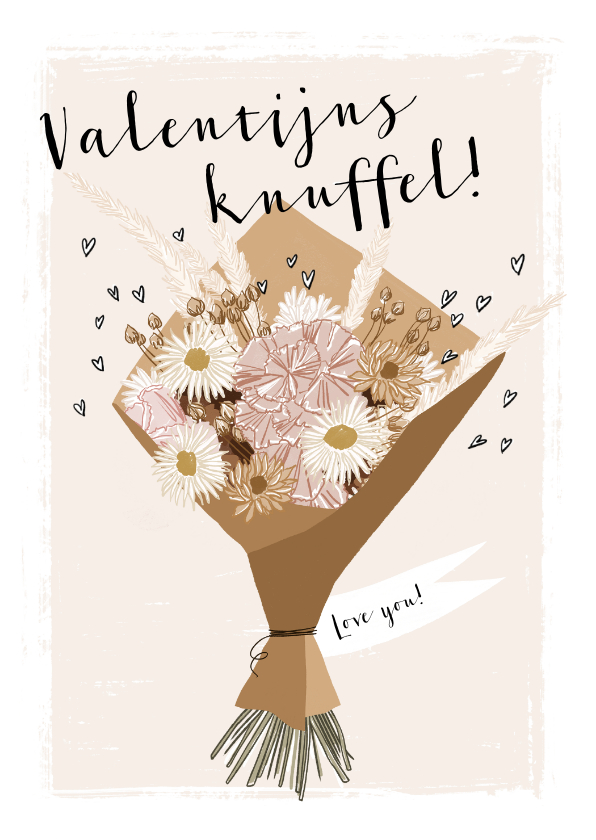 Valentijnskaarten - Geïllustreerde kaart met boho boeket en stijlvolle typo