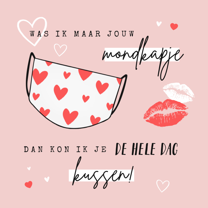 Grappige corona valentijnskaart met mondkapje en hartjes - Valentijnskaarten Valentijnskaarten - Grappige corona valentijnskaart met mondkapje en hartjes