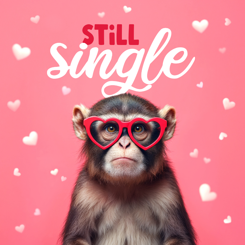 Valentijnskaarten - Grappige valentijnskaart aap still single hartjes