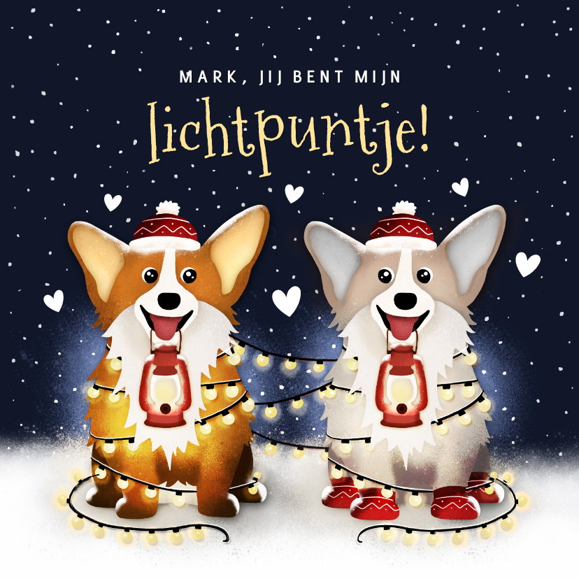 Valentijnskaarten - Grappige valentijnskaart met 2 corgi's een lichtpuntje