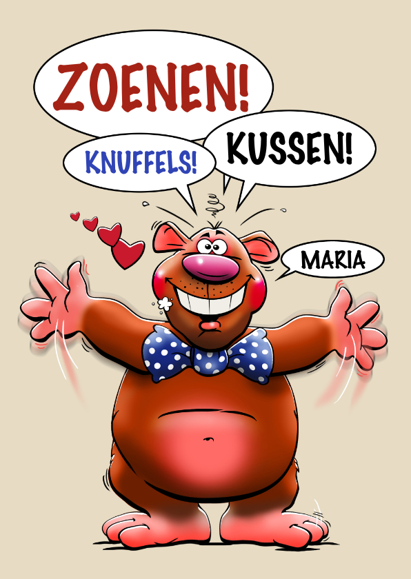 Valentijnskaarten - Grappige valentijnskaart met een dikke kussende beer