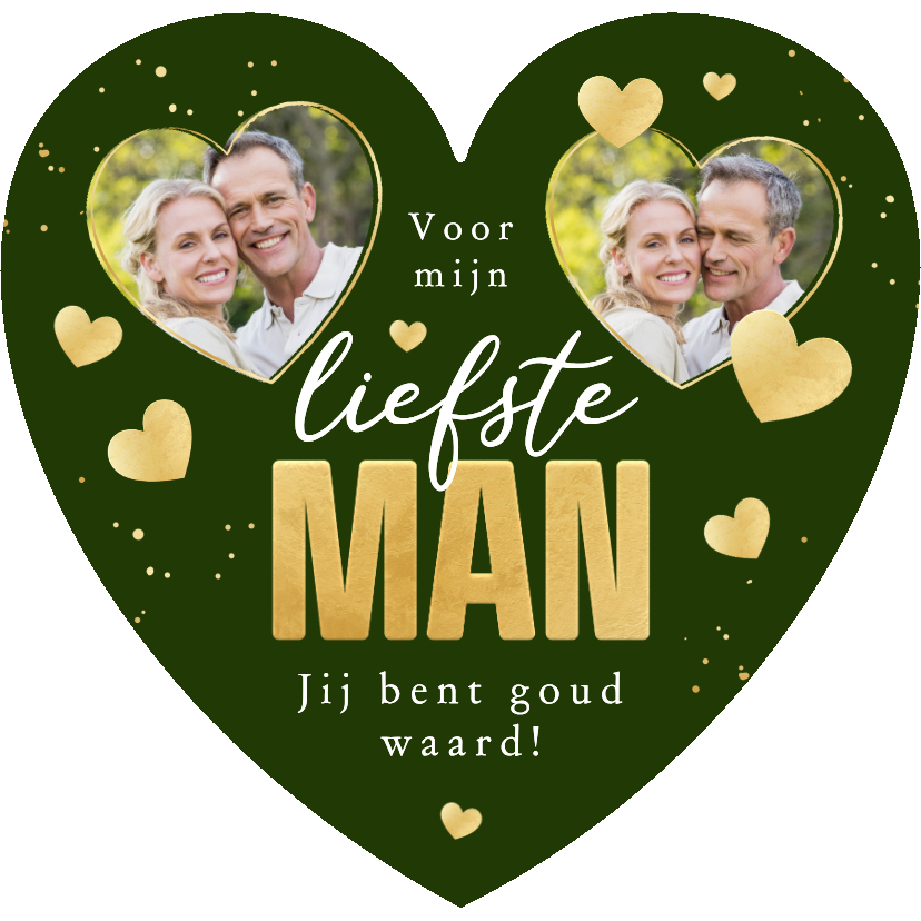 Valentijnskaarten - Hartvormige valentijnskaart goud hartjes liefste man foto's