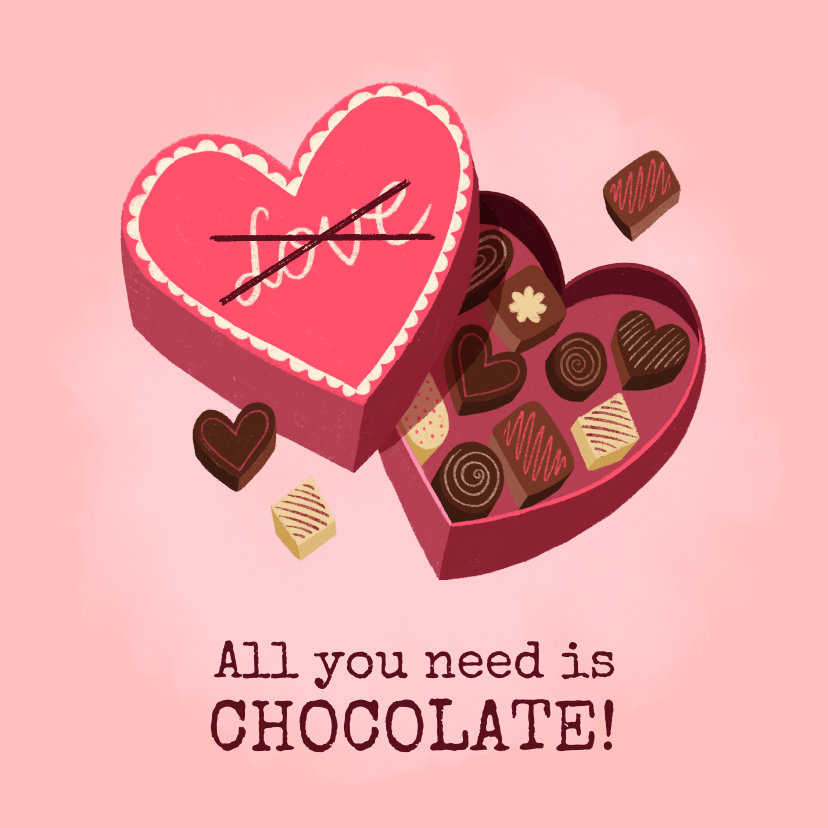 Valentijnskaarten - Leuke valentijnskaart illustratie hartvormige doos chocolade