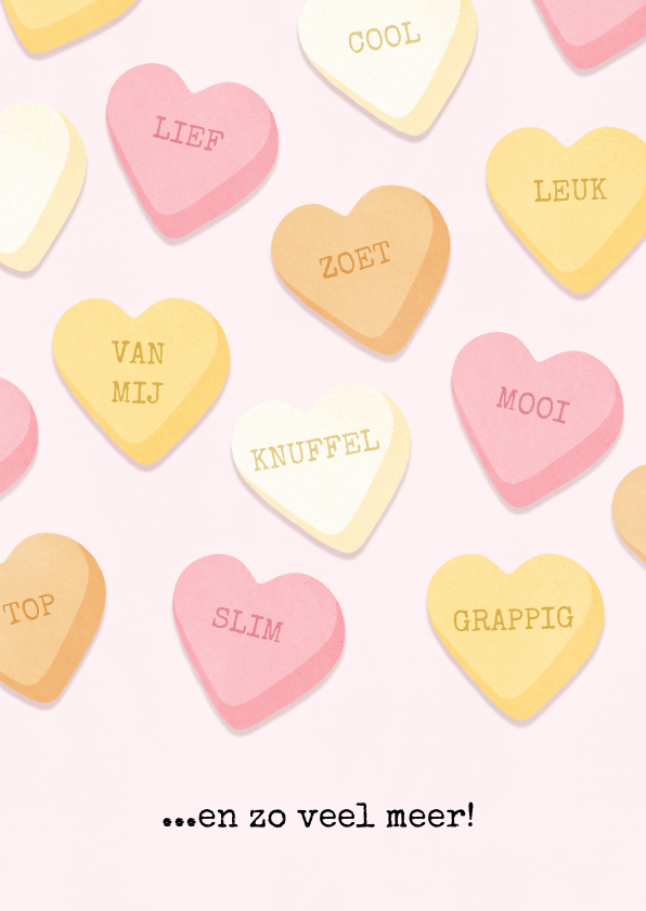 Valentijnskaarten - Leuke Valentijnskaart met snoephartjes en aanpasbare tekst