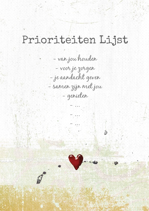 Valentijnskaarten - Liefde valentijn kaart prioriteiten lijst