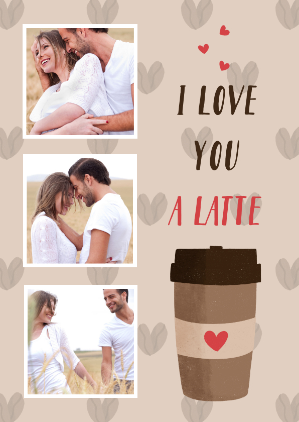 Valentijnskaarten - Liefdeskaart met een koffiebeker en hartjes
