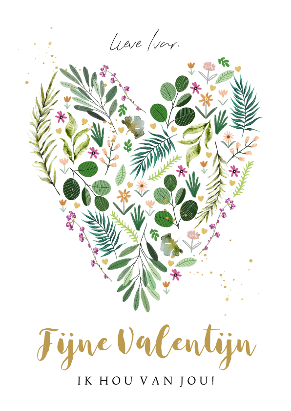 Valentijnskaarten - Liefdevolle valentijnskaart botanische bladeren hart