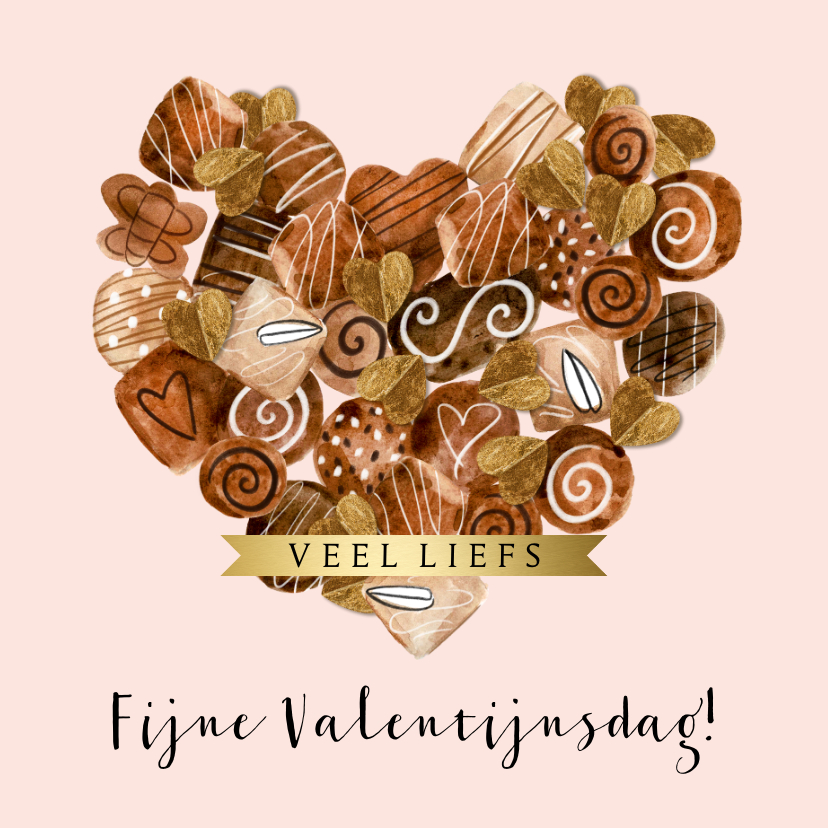 Valentijnskaarten - Liefdevolle valentijnskaart chocolade bonbon hart goud