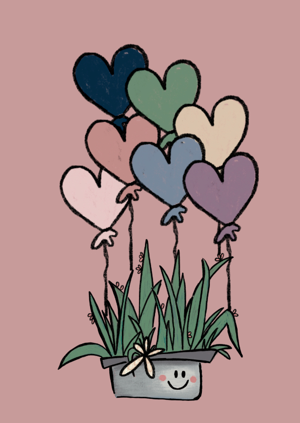 Valentijnskaarten - Lieve Valentijnskaart met cactus en hartjesballonnen