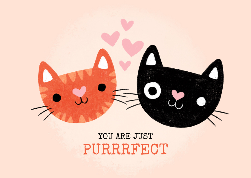 Valentijnskaarten - Lieve valentijnskaart met katten "You are just purrfect"