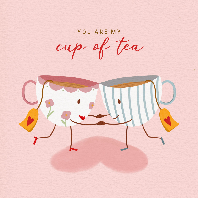 Valentijnskaarten - Lieve valentijnskaart met twee theekopjes en hartjes