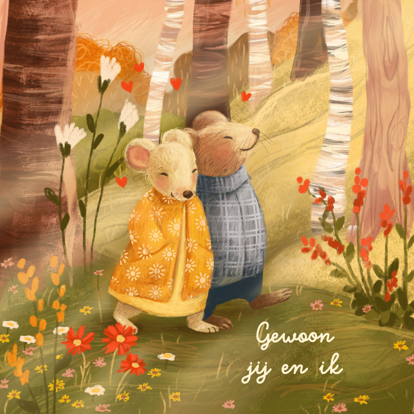 Valentijnskaarten - Lieve valentijnskaart met wandelende muisjes