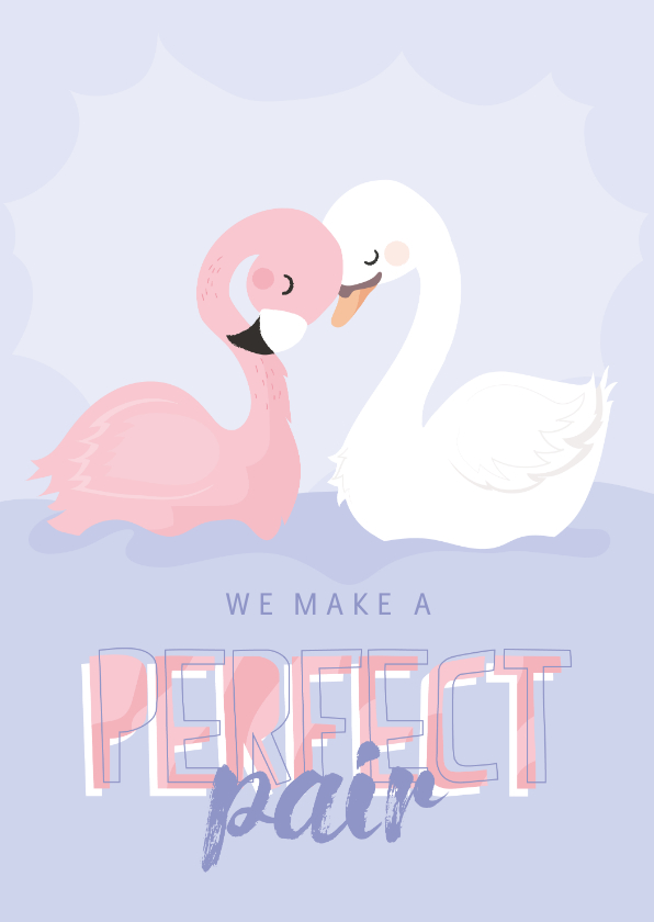 Valentijnskaarten - Lieve valentijnskaart met zwaan en flamingo