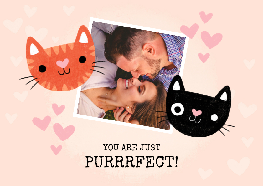 Valentijnskaarten - Lieve valentijnskaart purrrfect met katten, hartjes en foto