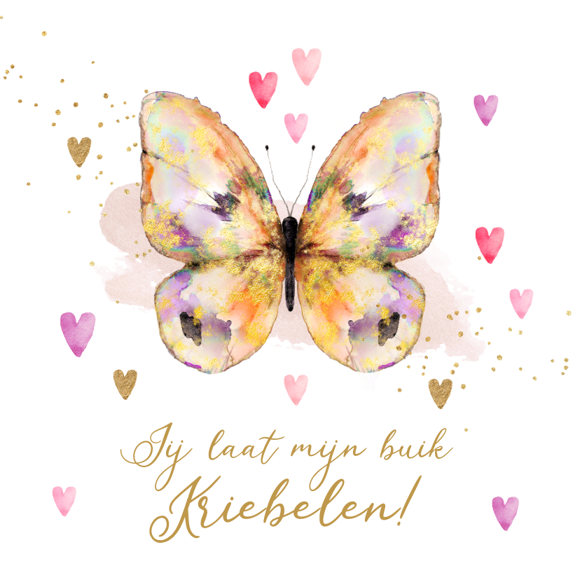 Valentijnskaarten - Lieve valentijnskaart vlinders in de buik watercolor hartjes