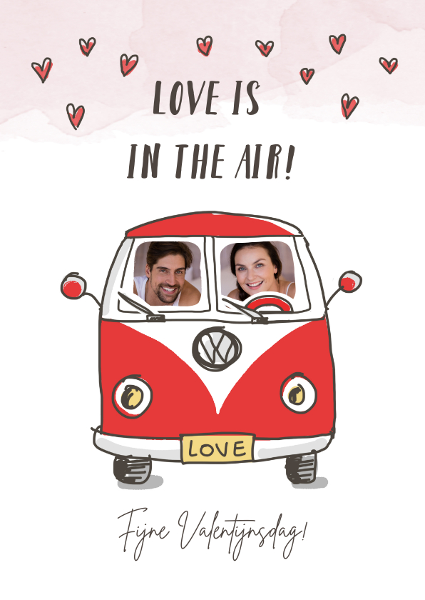 Valentijnskaarten - Love is in the air vw busje valentijnskaart